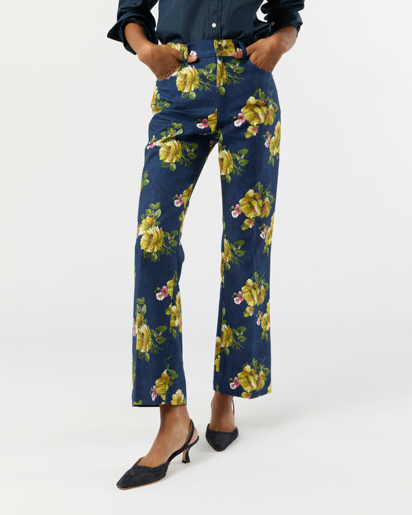 Sid Mashburn The Cropped Flare Jean In Midnight Blue Riptide Cotton Drill