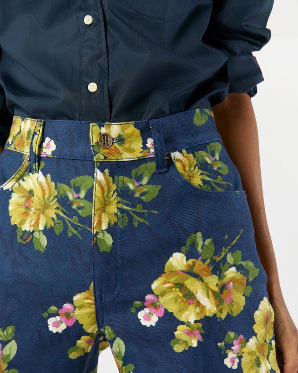 Sid Mashburn The Cropped Flare Jean In Midnight Blue Riptide Cotton Drill