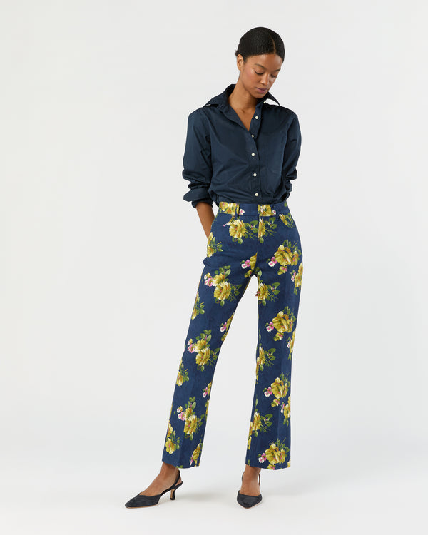 sid mashburn The Cropped Flare Jean in Midnight Blue Riptide Cotton Drill