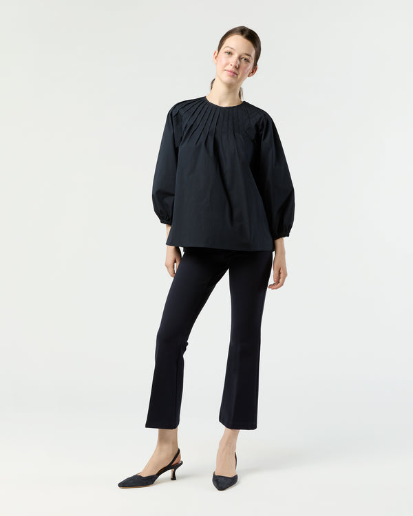 Sid Mashburn Thea Pintuck Top In Navy Paperweight Stretch Poplin