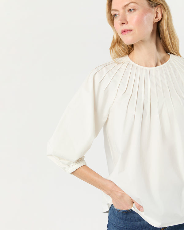 Sid Mashburn Thea Pintuck Top In Off-White Paperweight Stretch Poplin