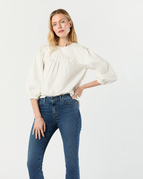 sid mashburn Thea Pintuck Top in Off-White Paperweight Stretch Poplin