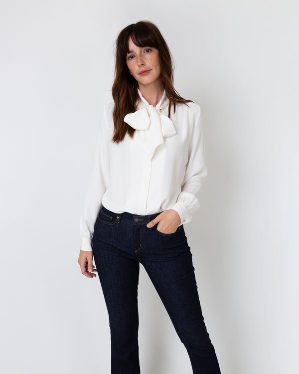 sid mashburn Tie-Neck Blouse in Ivory Silk Crepe de Chine