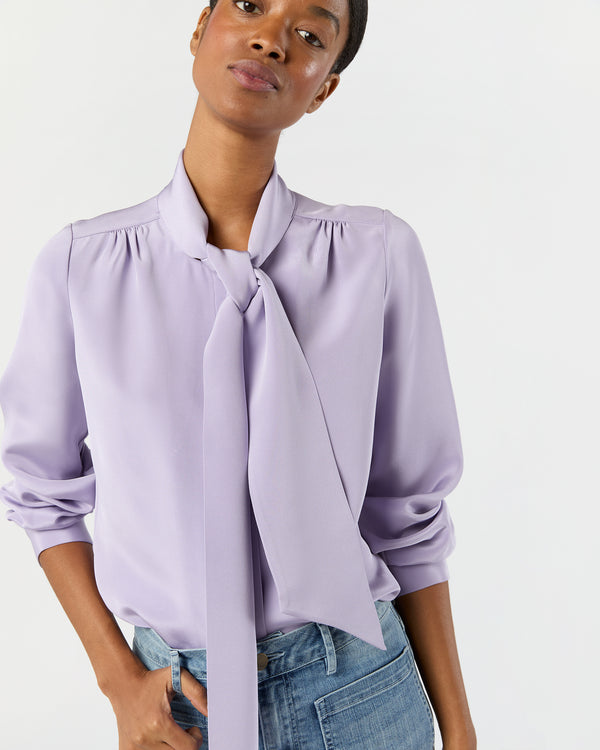Sid Mashburn Tie-Neck Blouse In Lavender Silk Crepe De Chine