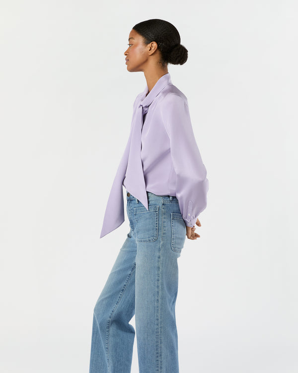 Sid Mashburn Tie-Neck Blouse In Lavender Silk Crepe De Chine