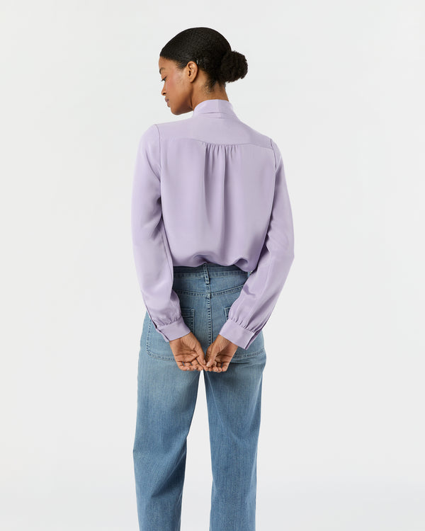 Sid Mashburn Tie-Neck Blouse In Lavender Silk Crepe De Chine