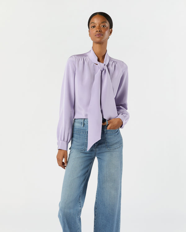 sid mashburn Tie-Neck Blouse in Lavender Silk Crepe de Chine