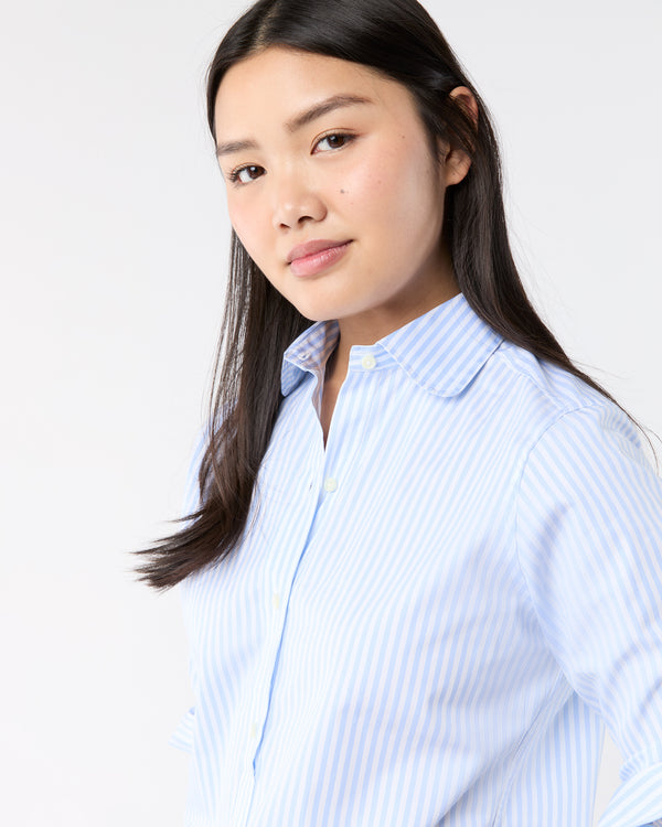 Sid Mashburn Tomboy Club Popover Shirt In Sky/White Awning Stripe Poplin
