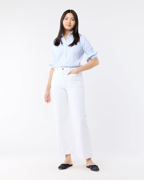 Sid Mashburn Tomboy Club Popover Shirt In Sky/White Awning Stripe Poplin