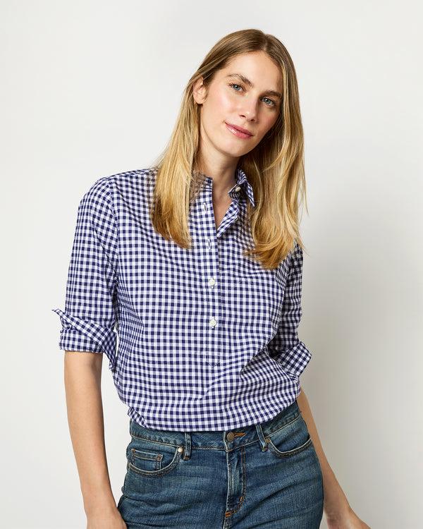 sid mashburn Tomboy Popover Shirt in Navy Gingham Poplin
