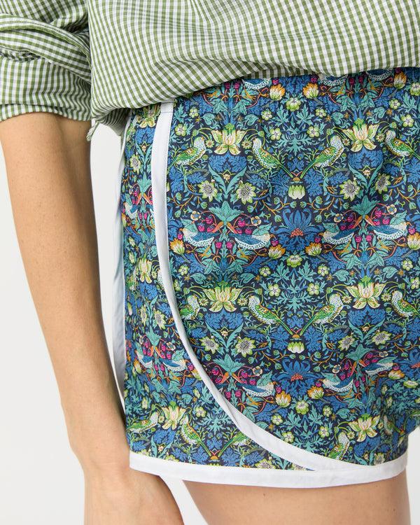 Sid Mashburn Track Short In Green/Blue Strawberry Thief Liberty Fabric