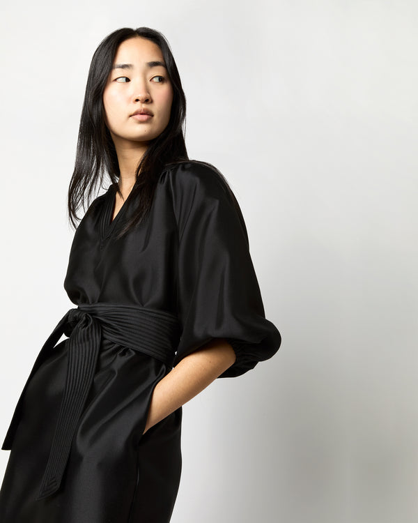 Sid Mashburn Trapunto Blouson Dress In Black Silk/Wool