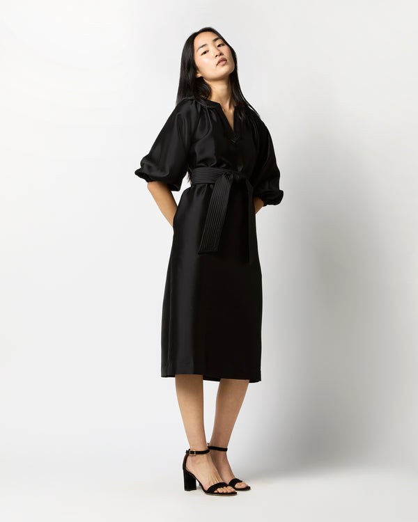 Sid Mashburn Trapunto Blouson Dress In Black Silk/Wool