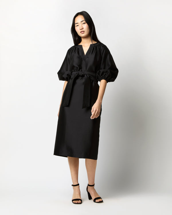 sid mashburn Trapunto Blouson Dress in Black Silk/Wool