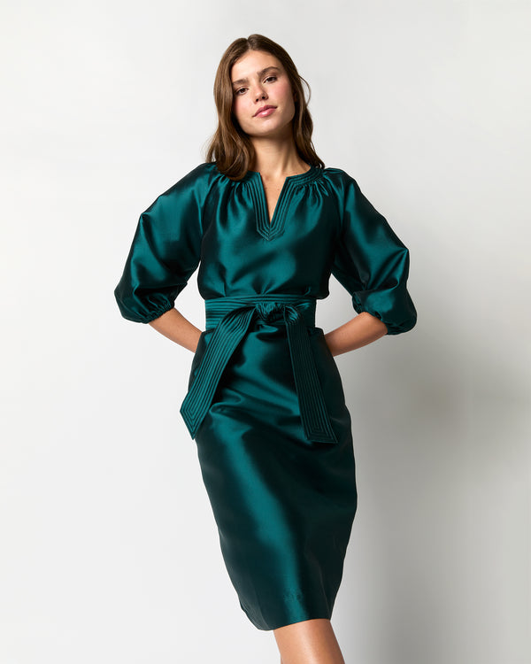 Sid Mashburn Trapunto Blouson Dress In Peacock Silk/Wool