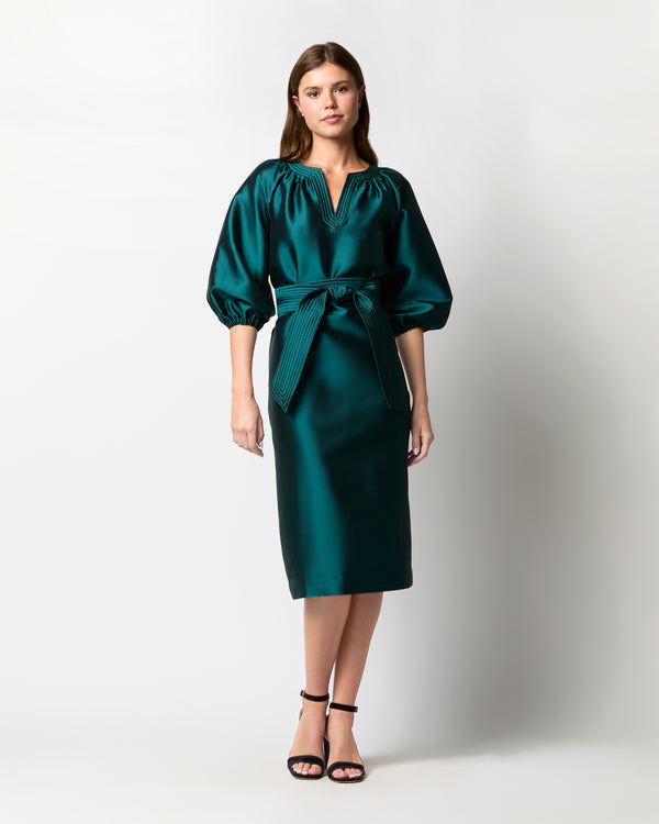 sid mashburn Trapunto Blouson Dress in Peacock Silk/Wool