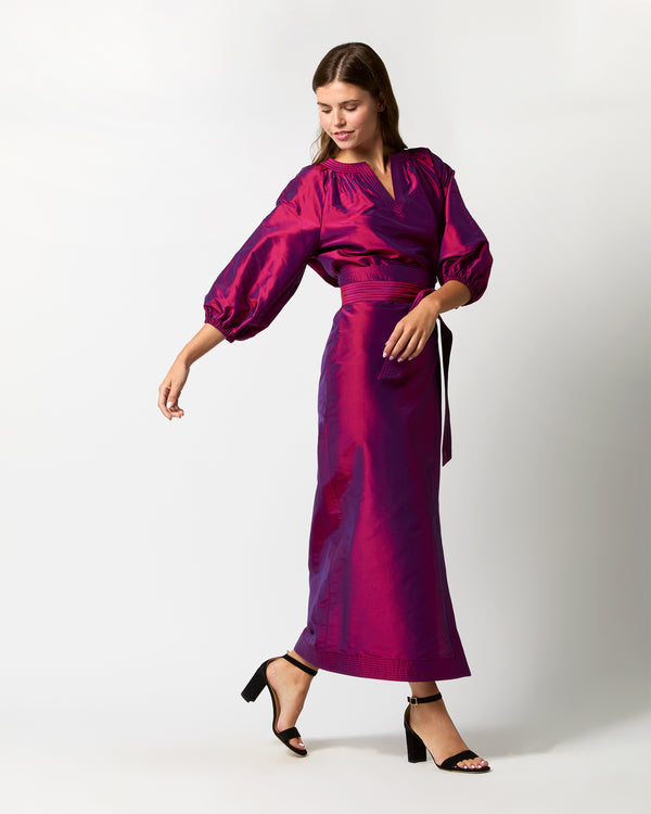 Sid Mashburn Trapunto Blouson Top In Berry Iridescent Silk Shantung