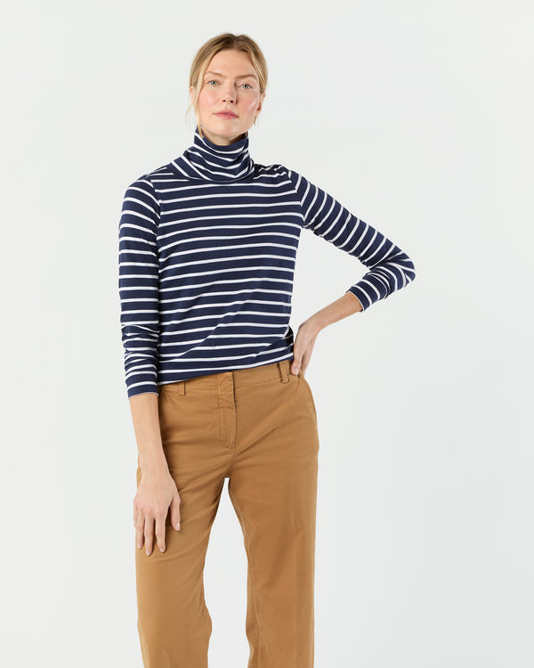 Sid Mashburn Turtleneck Tee In Navy/White Stripe Jersey