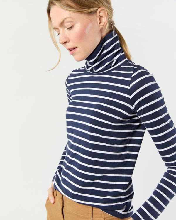 sid mashburn Turtleneck Tee in Navy/White Stripe Jersey