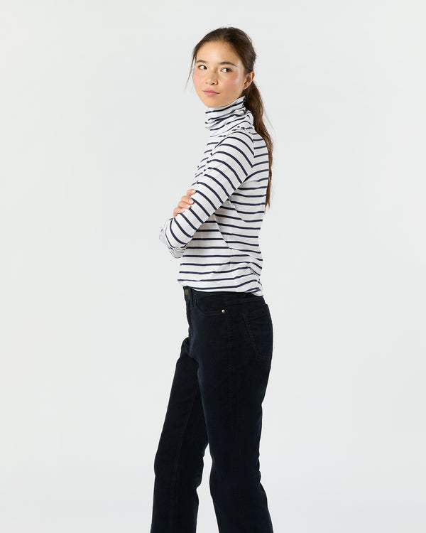 Sid Mashburn Turtleneck Tee In White/Navy Stripe Jersey