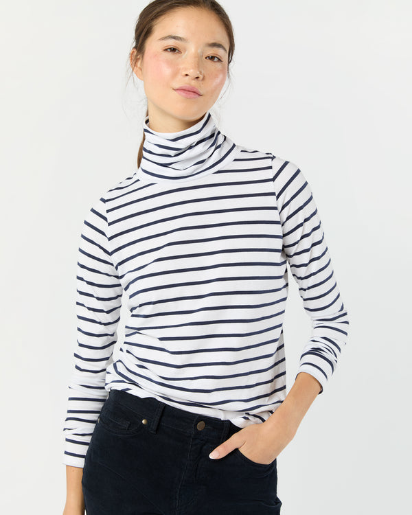 sid mashburn Turtleneck Tee in White/Navy Stripe Jersey