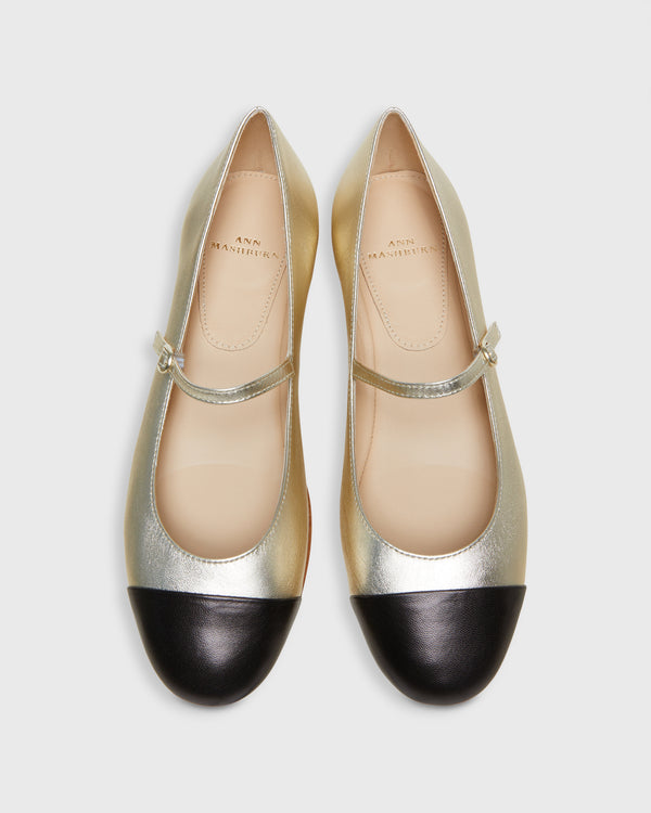 Sid Mashburn Two-Tone Mary Jane Ballet Flat In Platino/Black Leather