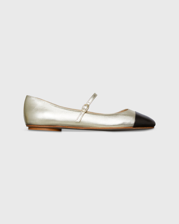 sid mashburn Two-Tone Mary Jane Ballet Flat in Platino/Black Leather