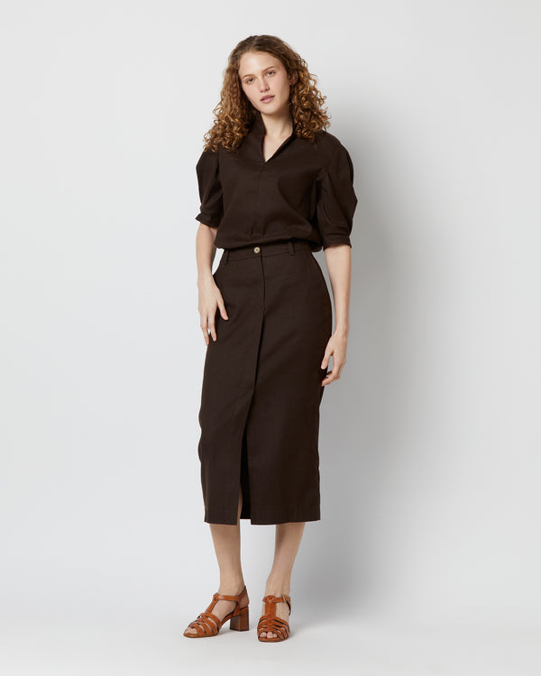 sid mashburn Tyler Skirt in Chocolate Stretch Cotolino
