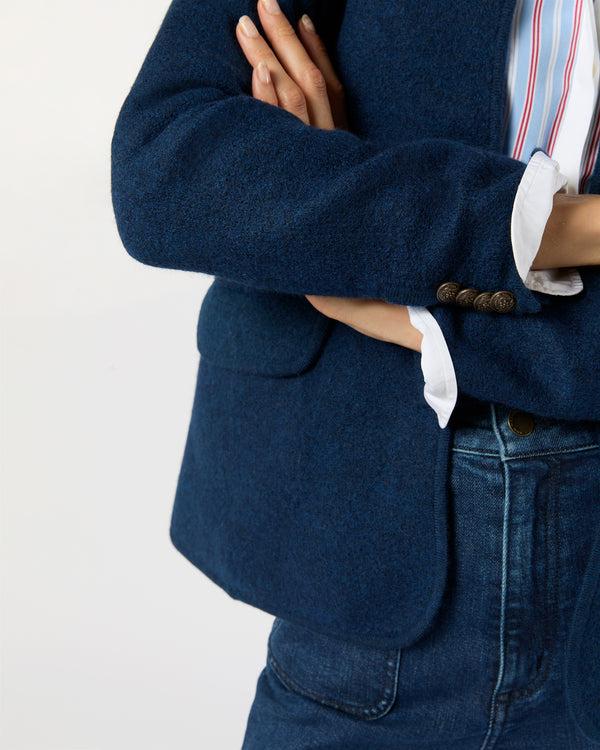 Sid Mashburn Tyrolean Jacket In Heather Navy Boiled Wool