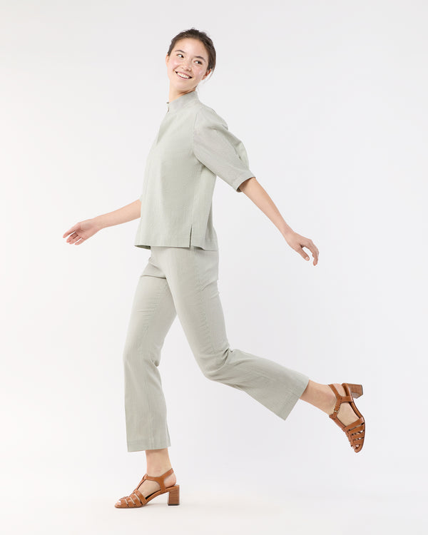Sid Mashburn Violetta Top In Olive Small Bengal Stripe Stretch Seersucker