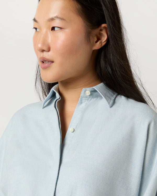 Sid Mashburn Volume Kimono Shirt In Sky Brushed Herringbone