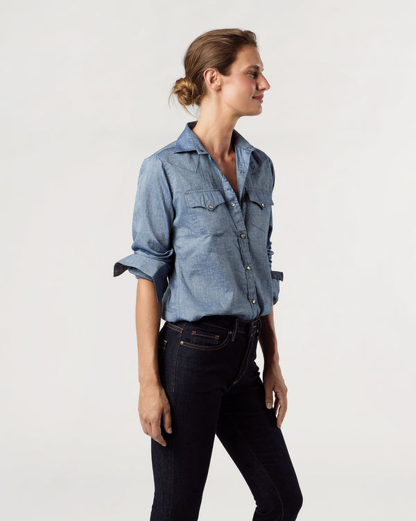 Sid Mashburn Western Shirt In Indigo Cotolino Chambray