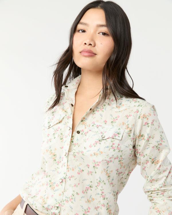 Sid Mashburn Western Shirt In Ivory/Multi Elizabeth Liberty Fabric