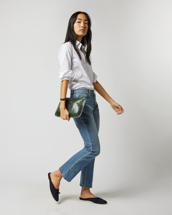 Sid Mashburn Zip Clutch In Green Python Calf Leather