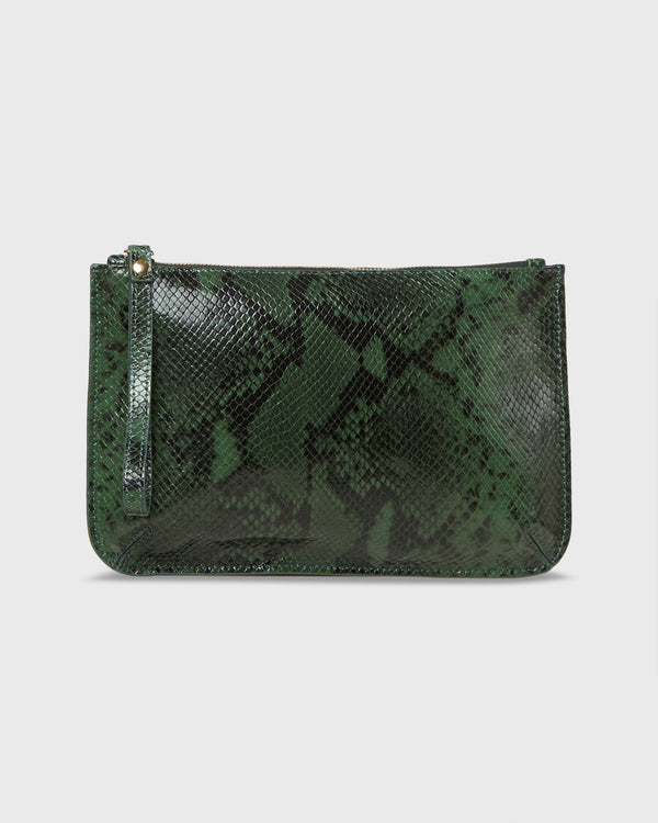 sid mashburn Zip Clutch in Green Python Calf Leather