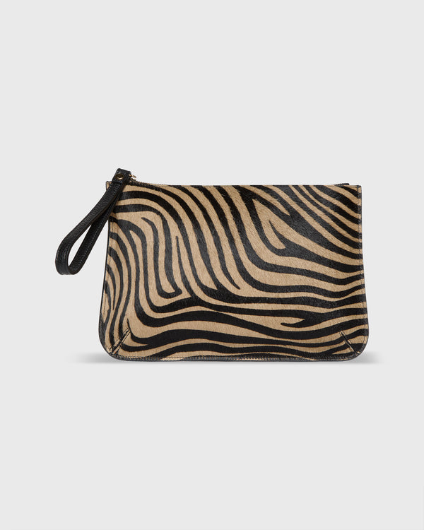 sid mashburn Zip Pouch in Beige/Black Zebra Calf Hair