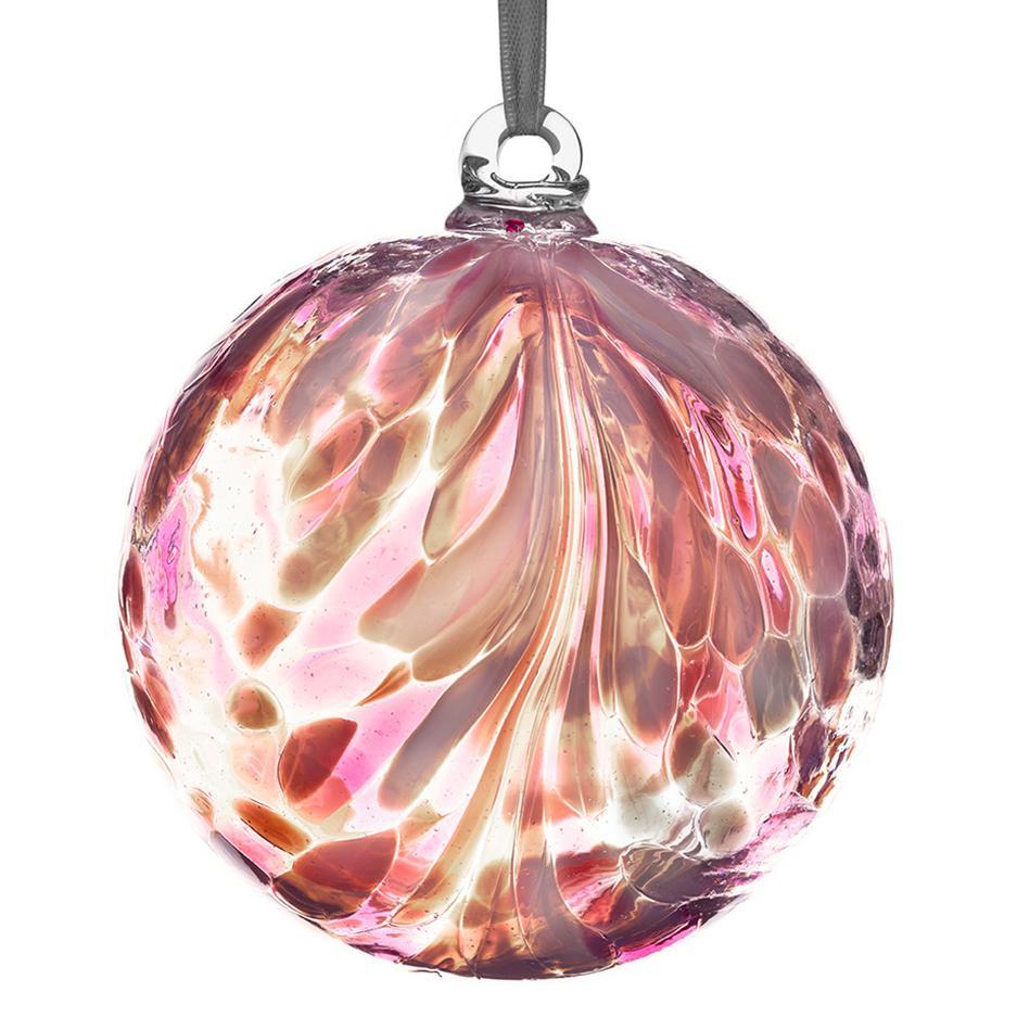 sienna glass 10cm Friendship Ball - Feather Design - Flamingo