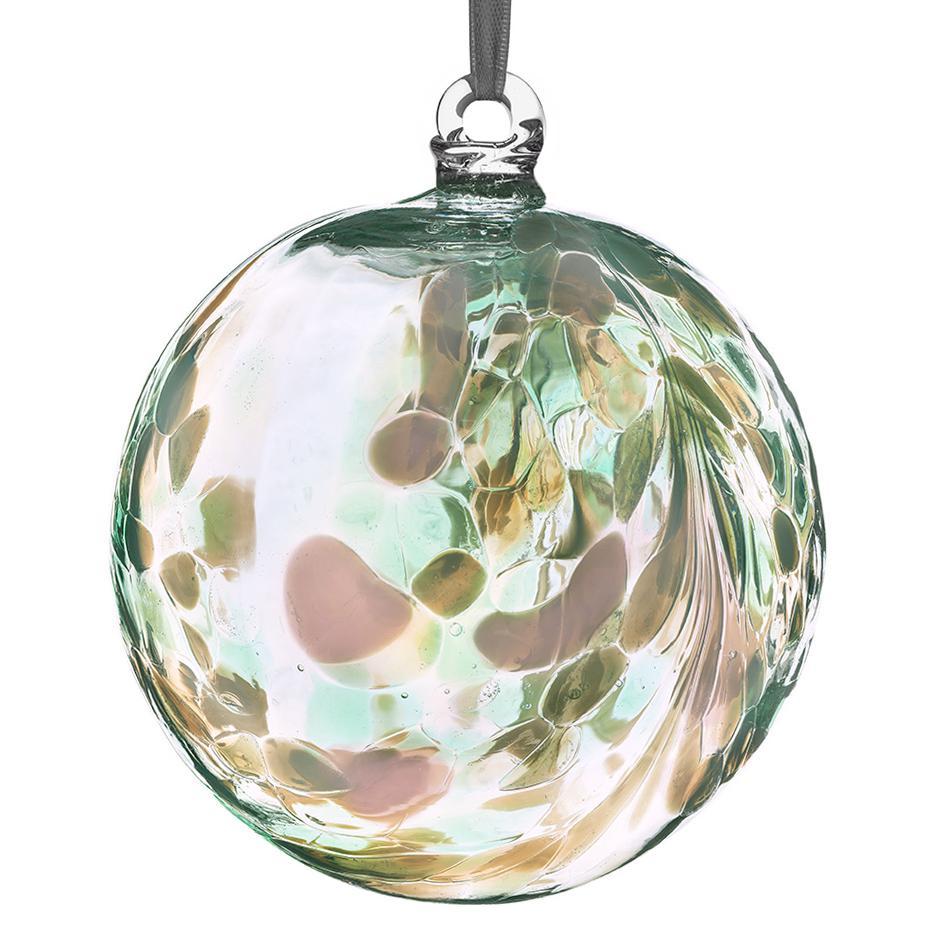sienna glass 10cm Friendship Ball - Feather Design - Green