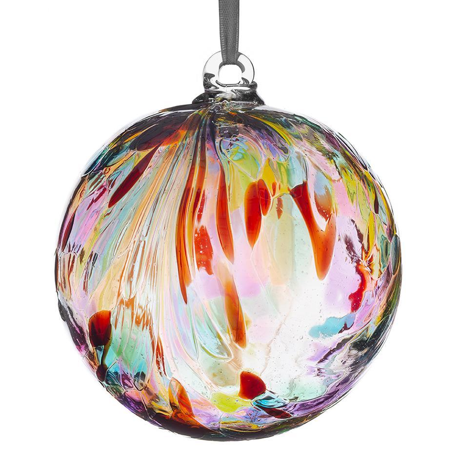 sienna glass 10cm Friendship Ball - Feather Design - Multicoloured