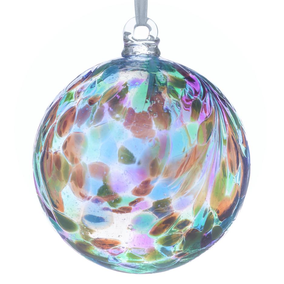 sienna glass 10cm Friendship Ball - Feather Design - Peacock