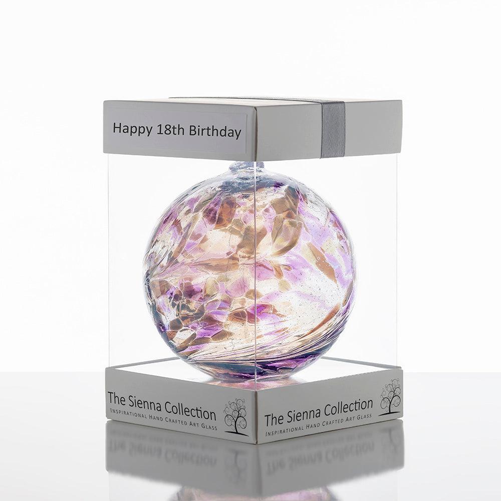 sienna glass 10cm Friendship Ball - Happy 18th Birthday