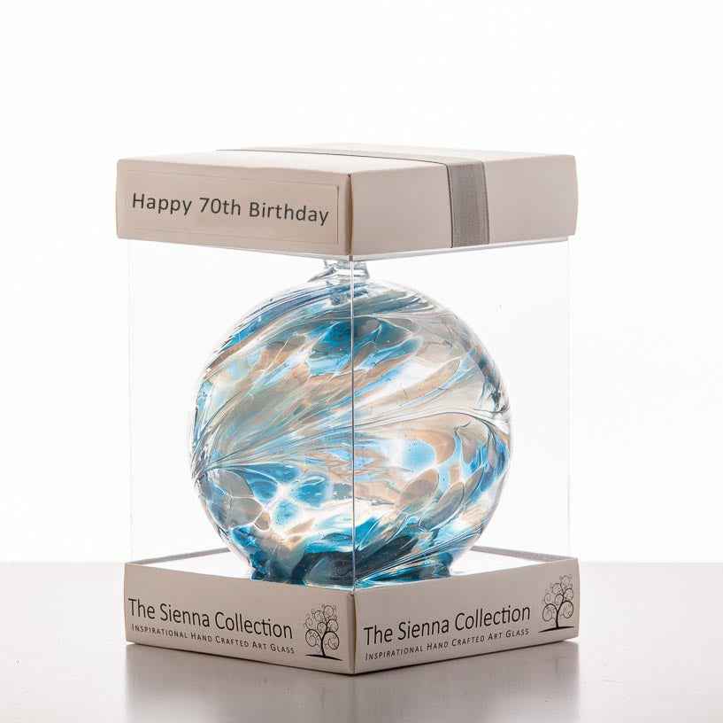 sienna glass 10cm Friendship Ball - Happy 70th Birthday