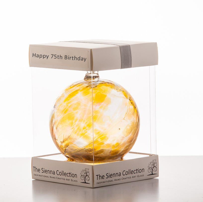 sienna glass 10cm Friendship Ball - Happy 75th Birthday