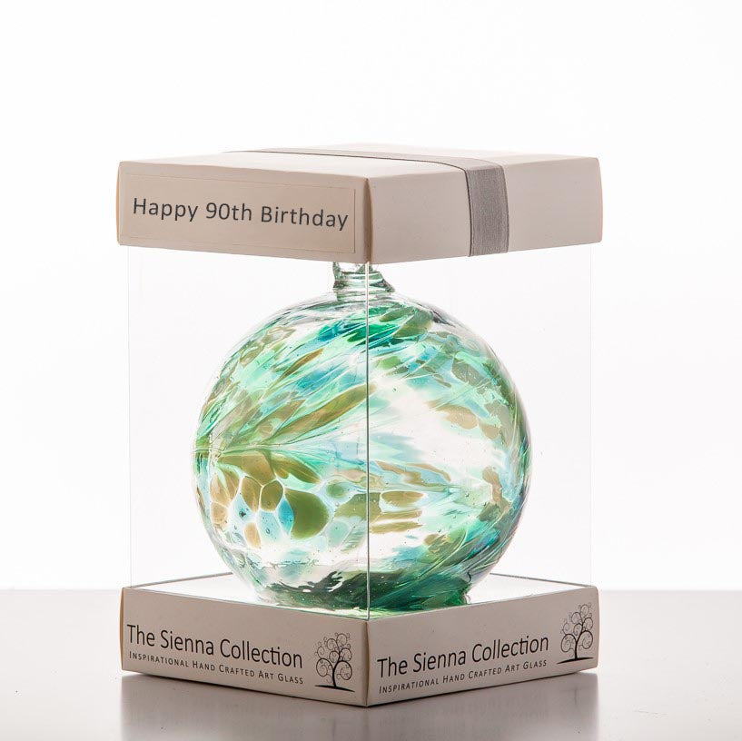 sienna glass 10cm Friendship Ball - Happy 90th Birthday