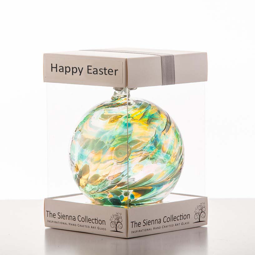 sienna glass 10cm Friendship Ball - Happy Easter - Peridot