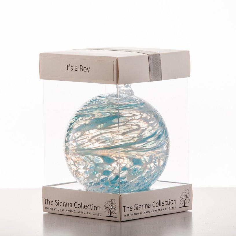 sienna glass 10cm Friendship Ball - 'It's a Boy ' - Pastel Blue