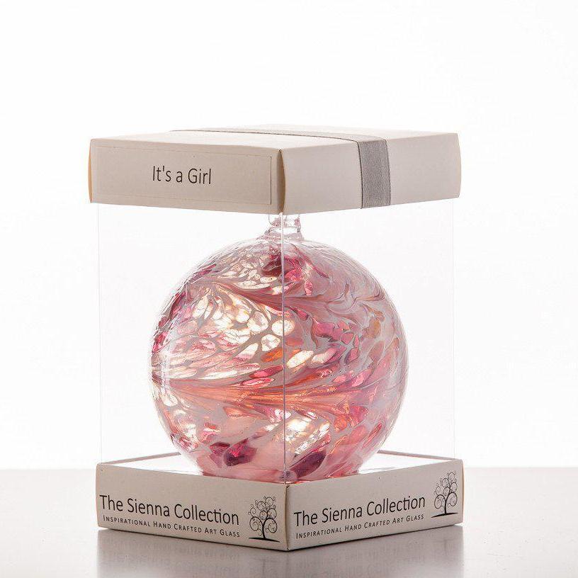 sienna glass 10cm Friendship Ball - 'It's a Girl ' - Pastel Pink
