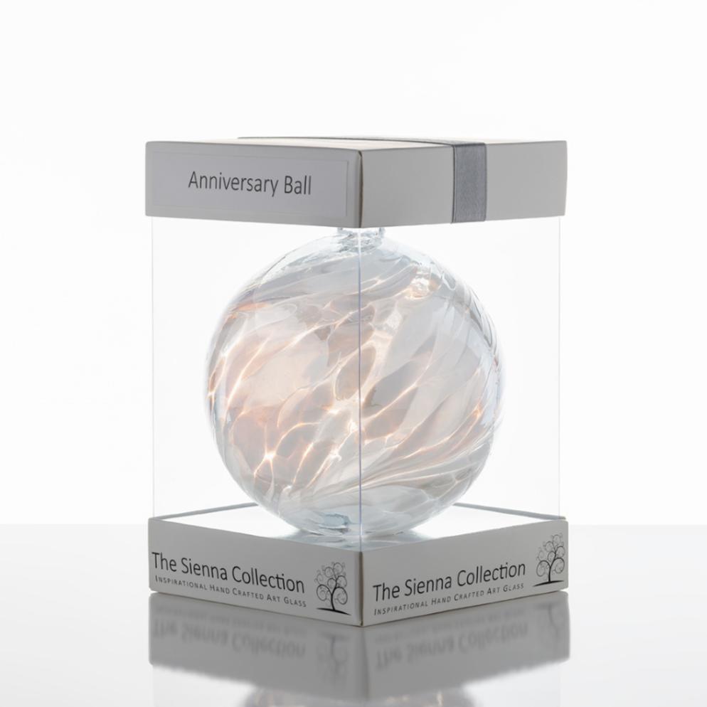 sienna glass 10cm Friendship Ball - Wedding Anniversary - White