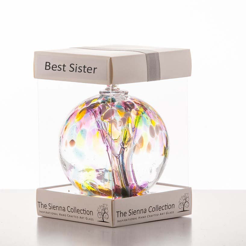 sienna glass 10cm Spirit Ball - Best Sister - Multicoloured Pink