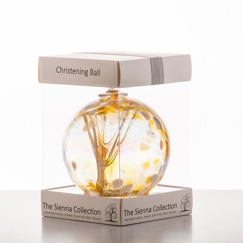 sienna glass 10cm Spirit Ball - Christening - Pastel Gold